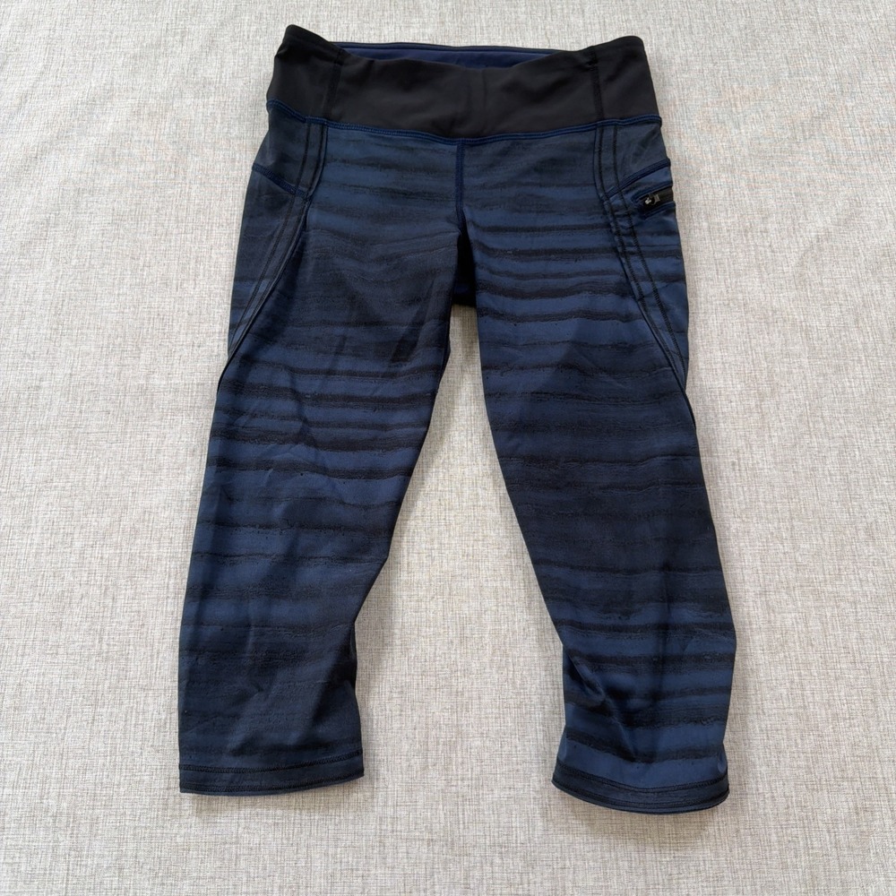Lululemon Top Speed Crop Leggings Womens 4 Blue Black Athletic Running Gym